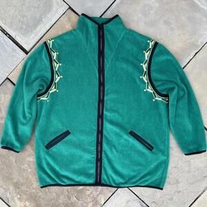 Vintage 80s Green Fleece Embroidered Zip Jacket